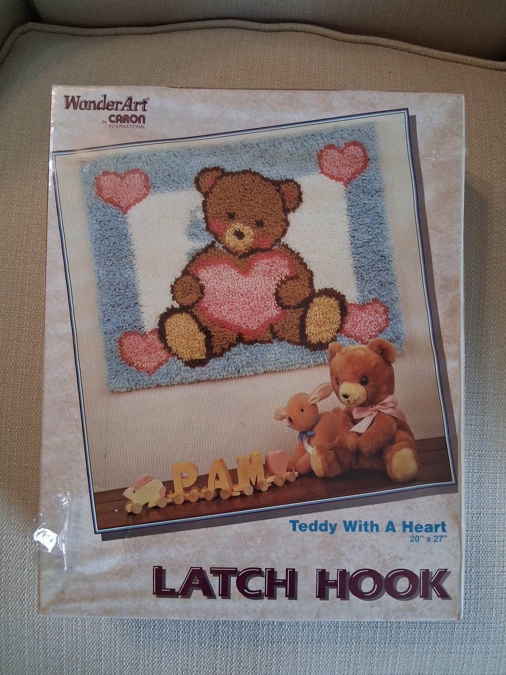 WonderArt Latch Hook Teddy With Pink Heart Wall Art - Brown & Pink